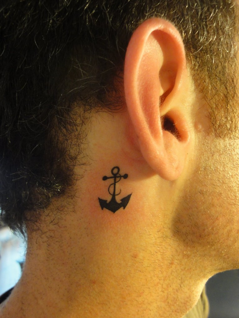 Anchor Tattoo Behind Ear