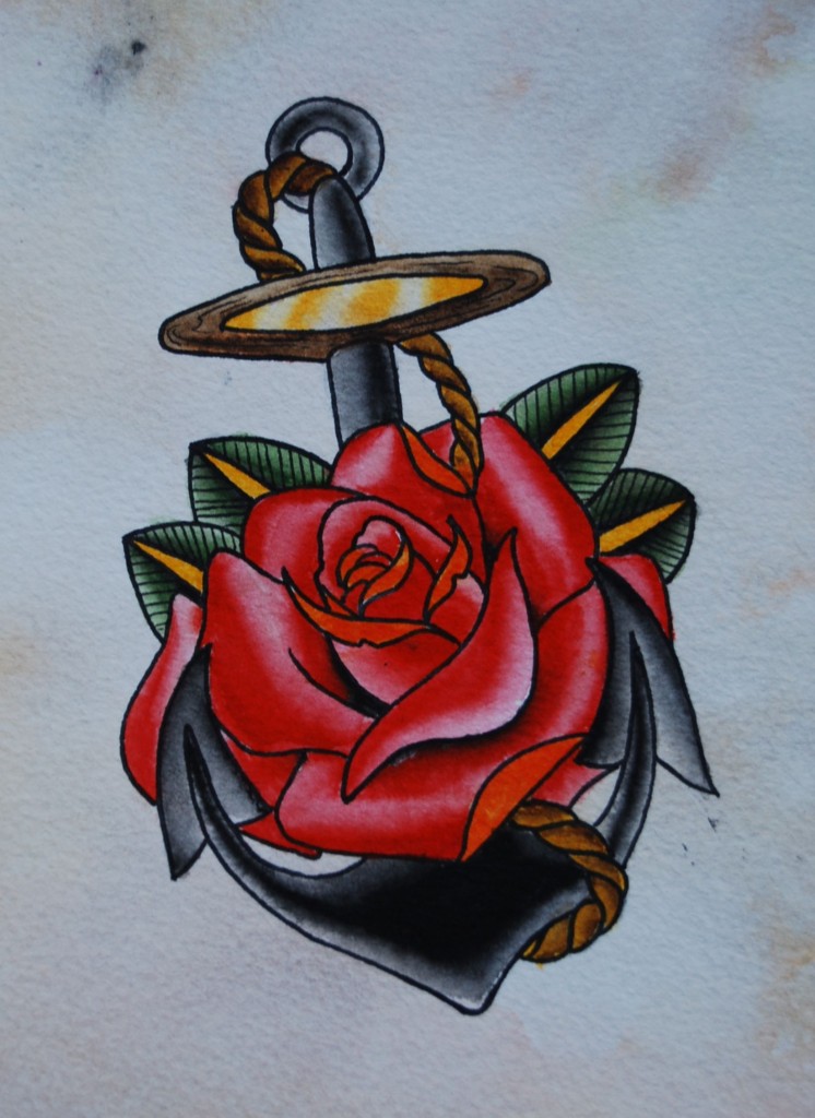 Anchor and Rose Tattoo