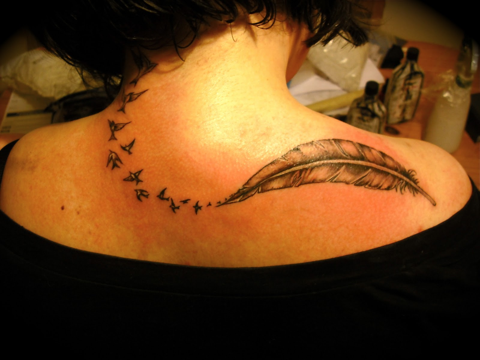Feather Back Tattoo with Birds - wide 9