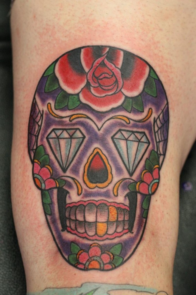 a tattoo on Butterfly rose Short latex gloves