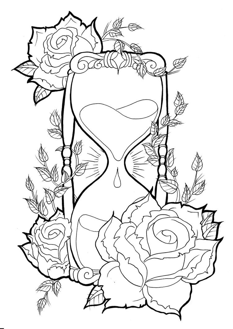 hourglass tattoo tattoos meaning coloring drawings drawing adults flash traditional sketch draw rose roses flowers timer sand idea hourglasses