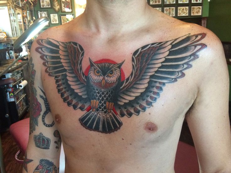 Traditional Owl Tattoo Chest - wide 2