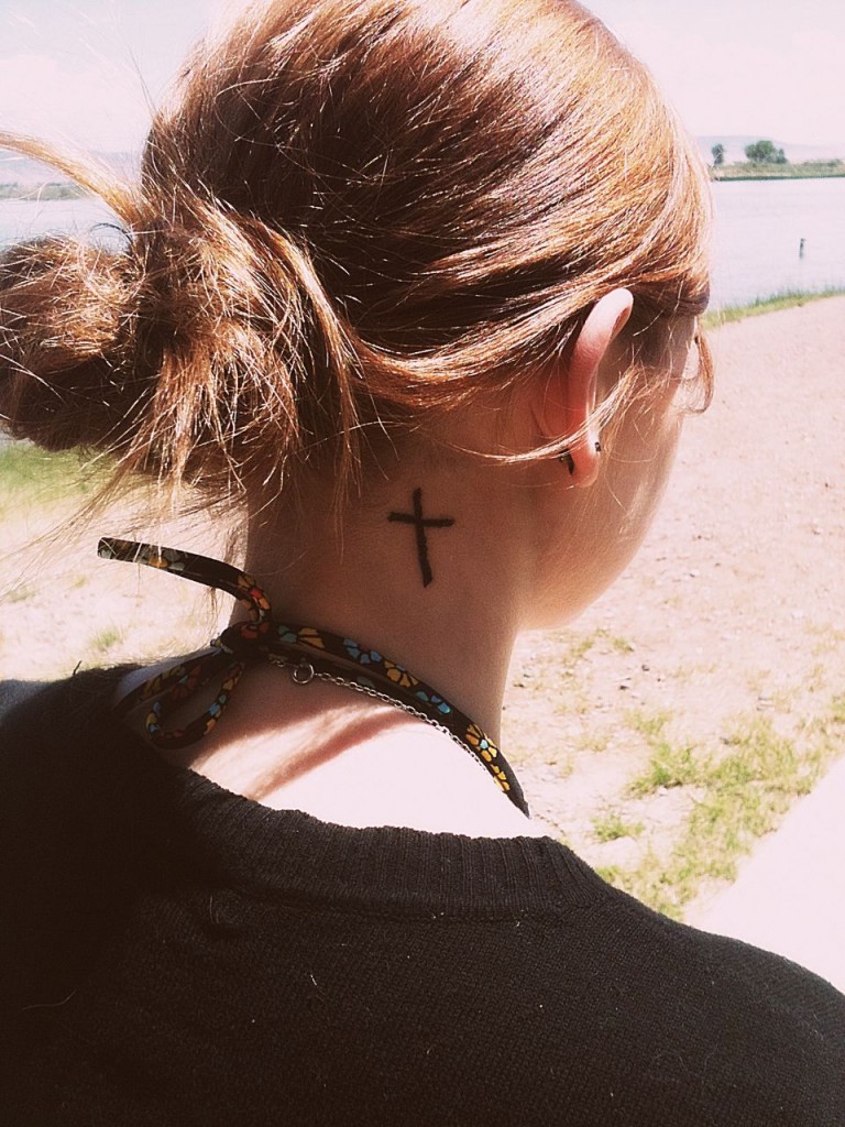 Cross Tattoo on Neck