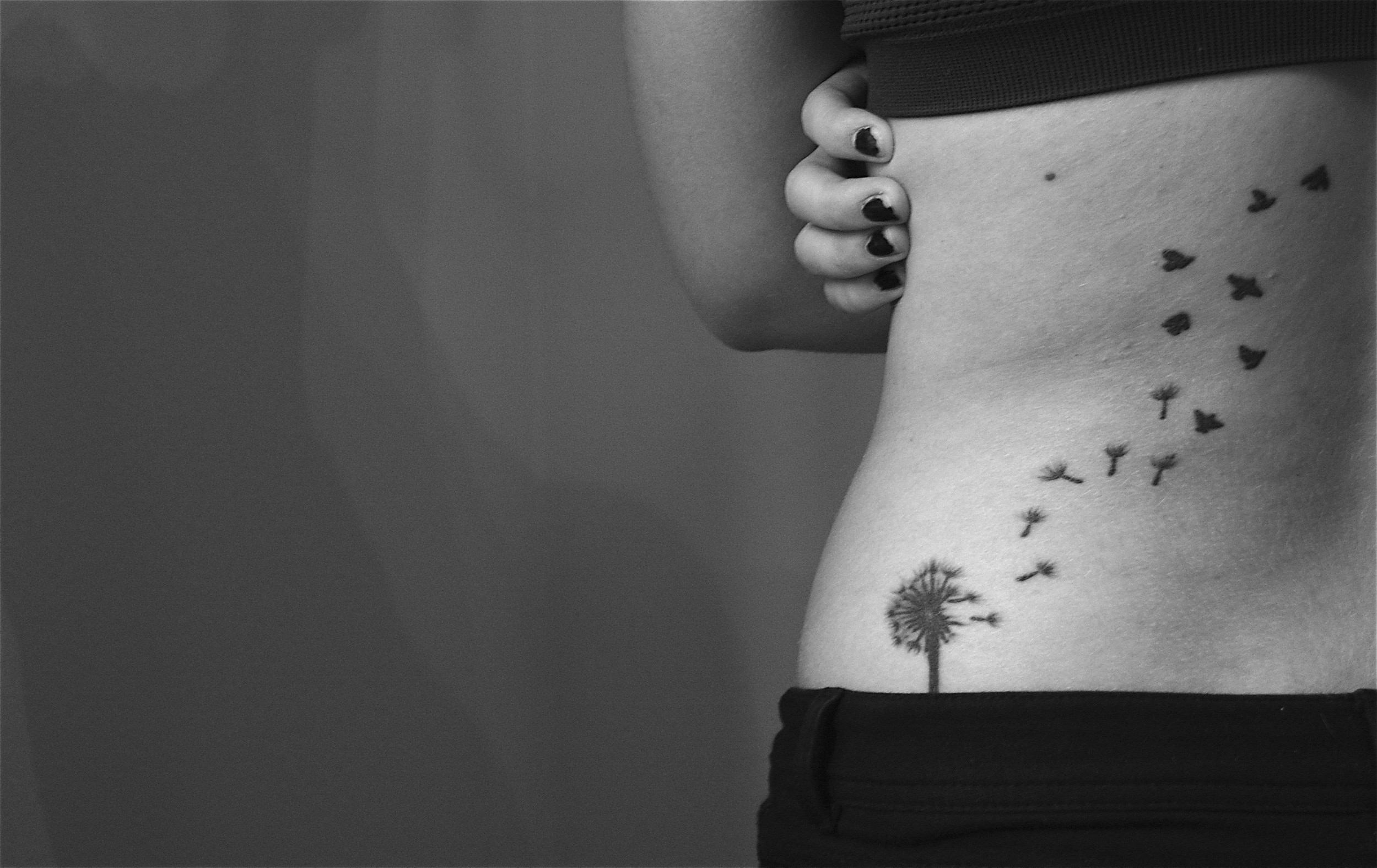 Dandelion Bird Tattoo On Hip