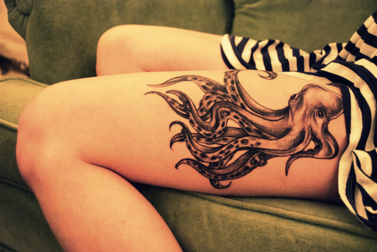 Octopus Thigh Tattoo. 