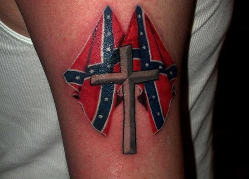 Cross With Rebel Flag Tattoos.