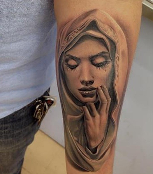 tattoos religiosas realistic significados fotostatuagens nossa senhora unterarm heiliger tusche katholisches religioses grauer virgem santas fátima askideas