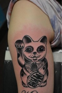 Black Lucky Cat Tattoo