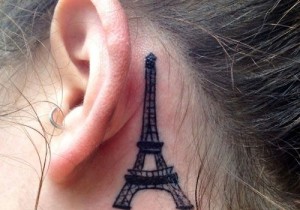 Eiffel Tower Tattoo Behind Ear