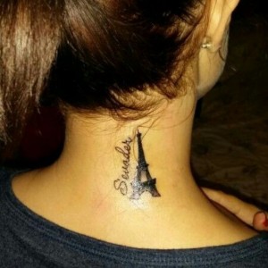 Eiffel Tower Tattoo on Neck