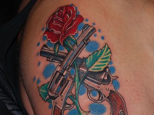 Gun and Rose Tattoos