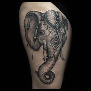 Indian Elephant Tattoo on Thigh