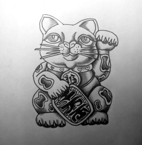 Lucky Cat Tattoo Black and White