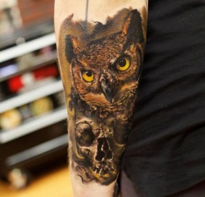 Owl Skull Face Tattoo