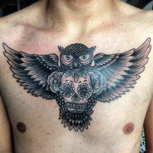 Owl Skull Tattoo Chest