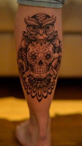 Owl Skull Tattoo Leg