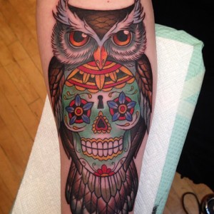 Owl with Sugar Skull Tattoo