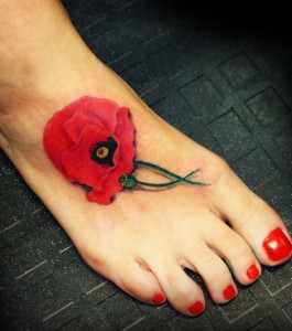 Poppy Flower Tattoo on Foot