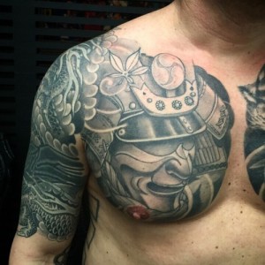 Samurai Mask Tattoo Chest