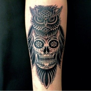 Sugar Skull Owl Tattoo