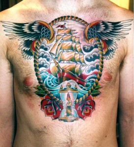 Traditional Ship Tattoo Chest