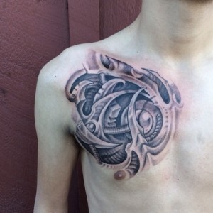 Biomech Chest Tattoo