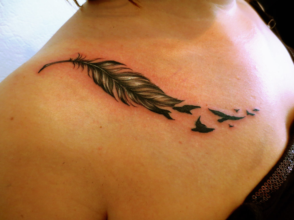 Small Feather Back Tattoo - wide 3