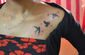Bird Tattoo on Collarbone