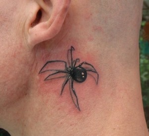 Black Widow Tattoo Behind Ear