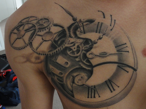 3d clock tattoo gears
