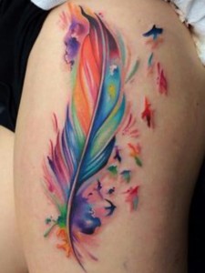 Color Feather Bird Tattoo