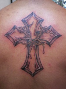 Cross and Crown of Thorns Tattoo