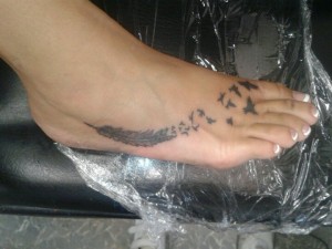 Feather Bird Tattoo on Foot