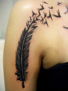 Feather and Bird Tattoo