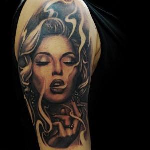 Girl Smoking Tattoo