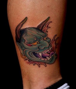 Oni Mask Tattoo Leg