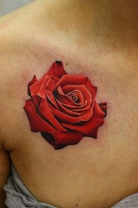 Rose Tattoo on Collarbone