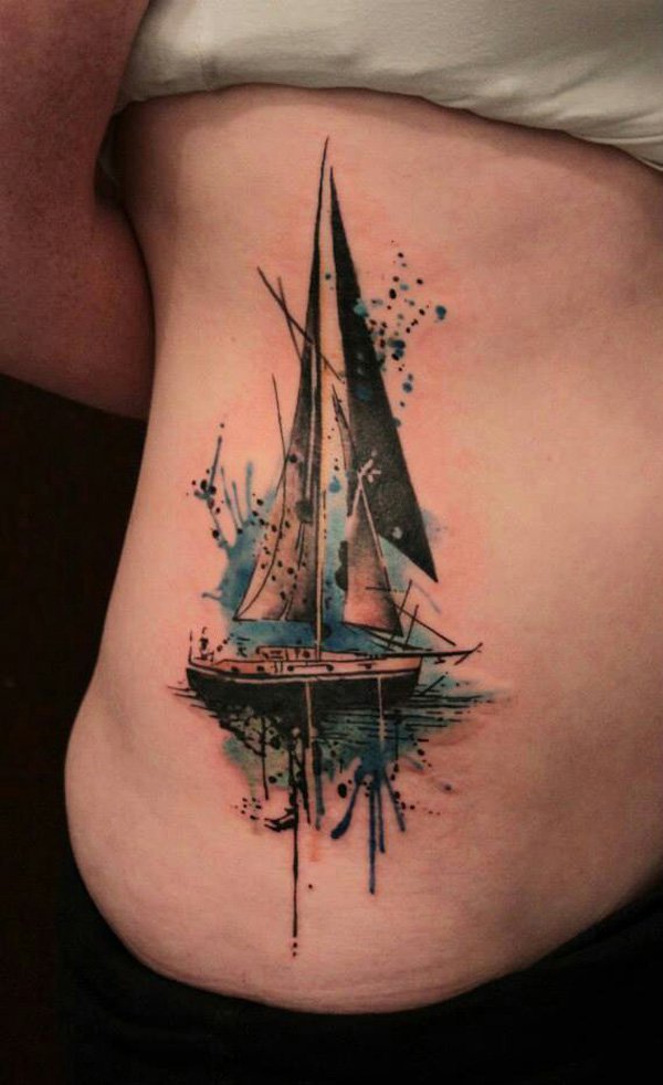 sailboat on waves tattoo