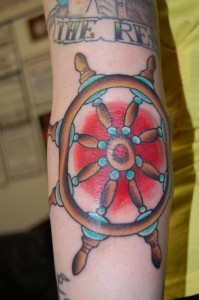 Ship Wheel Tattoo Elbow