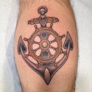 Ship Wheel and Anchor Tattoo