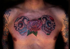 Skull and Roses Chest Tattoo