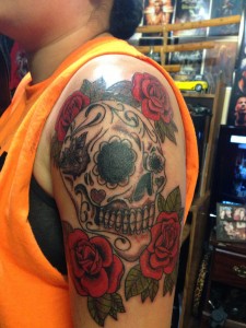 Skull and Roses Shoulder Tattoo
