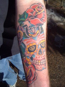 Skull and Roses Tattoo Forearm