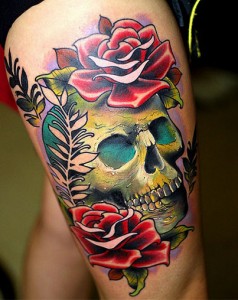 Skull and Roses Tattoo for Girls