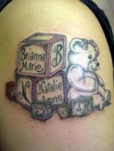 Teddy Bear with Blocks Tattoos