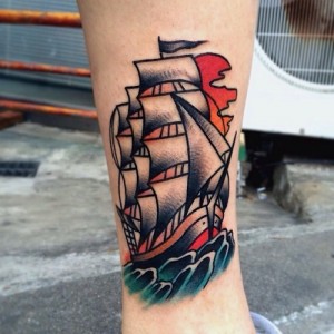 Traditional Sailboat Tattoo