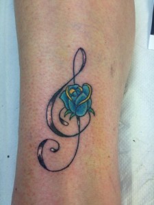 Treble Clef Rose Tattoo