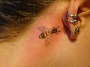 Bee Tattoo Behind Ear