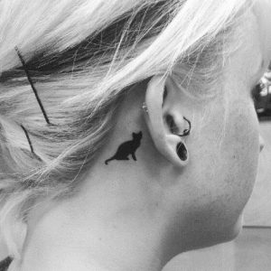 Black Cat Tattoo Behind Ear