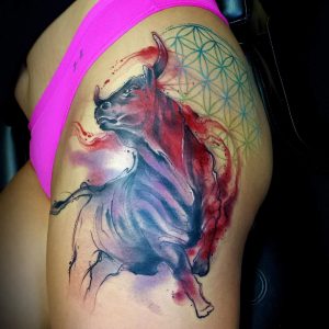 Bull Tattoos on Thigh